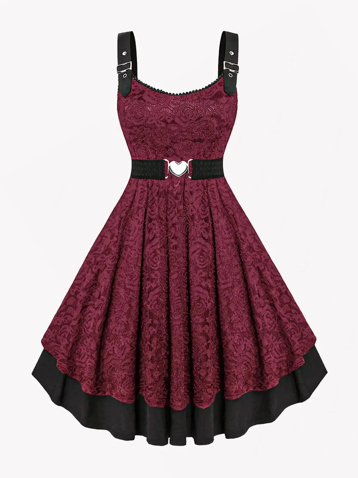 Sukienka koktajlowa damska plus size w stylu lat 50., vintage, z kwiatową koronką, żakardem i paskiem, bez rękawów, rozkloszowana, vestidos. — zdjęcie 2