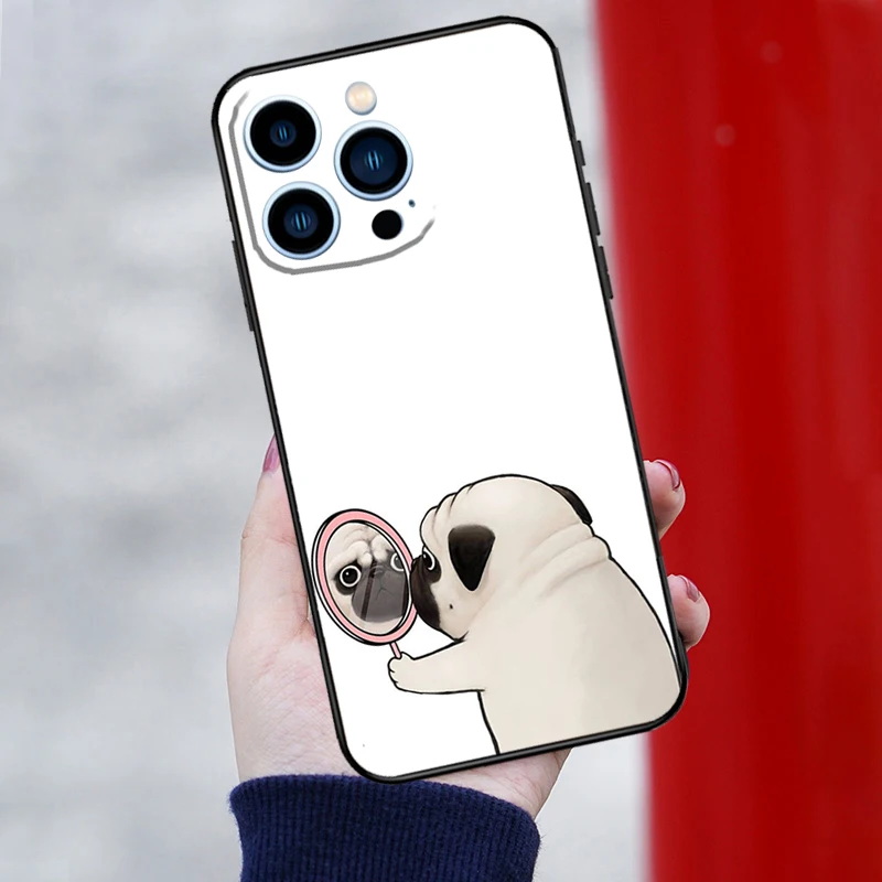 Pug Dog Funny Cartoon Case For iPhone 15 14 XR X XS Max Plus SE2 11 12 13 16 Pro Max Cell Phone Cover Casing Coque