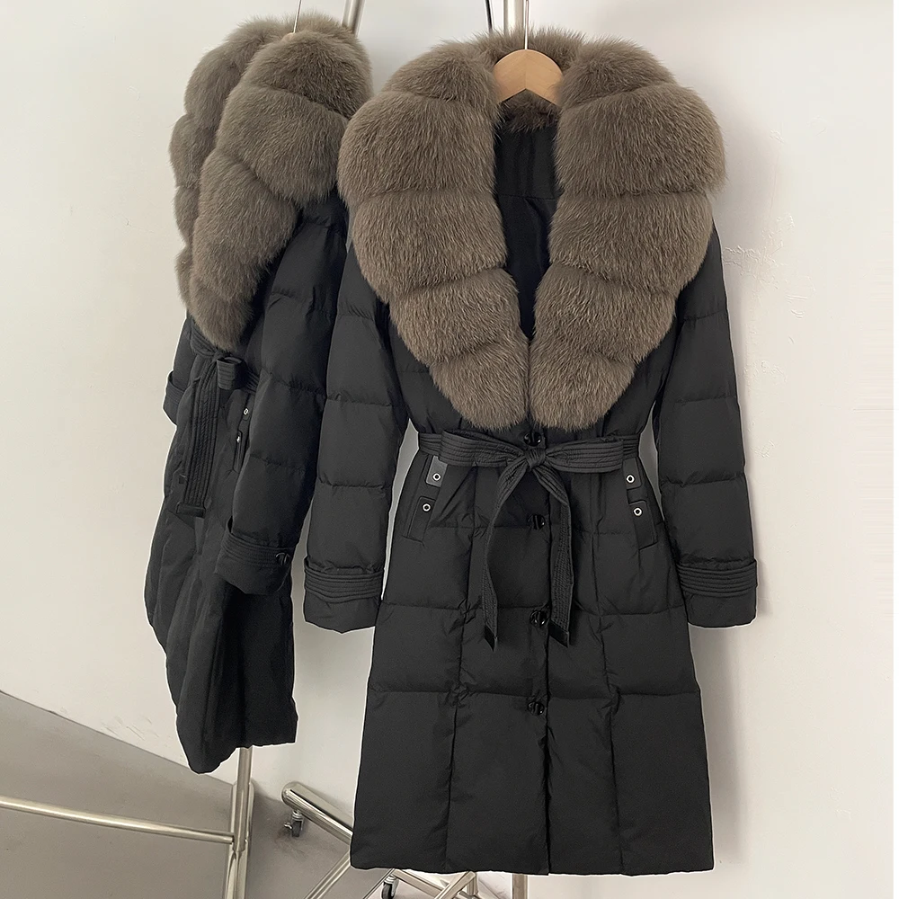 Real Fox Fur Collar White Duck Down Coat Women Autumn Winter Puffer Jacket Warm Feathers Waterproof Reality Fur Jacket Female