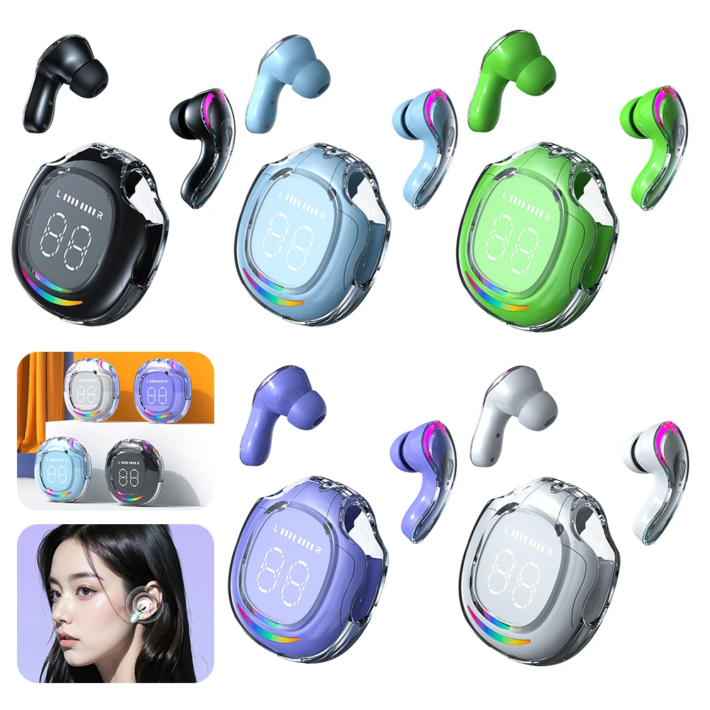 سماعات رأس متوافقة مع بلوتوث ، سماعة أذن مضادة للماء مع حقيبة شحن لاسلكية ، شاشة عرض LED للرياضة والجري والتمارين