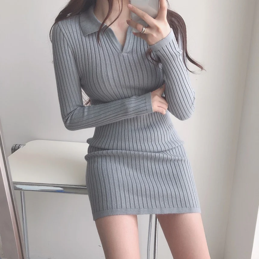 เสื้อสเวตเตอร์ถักไหมพรมผู้หญิงสไตล์เกาหลี แขนยาว คอปก ทรงเข้ารูป แฟชั่นทันสมัย แมทช์ได้กับทุกชุด เหมาะสำหรับใส่ไปทำงาน