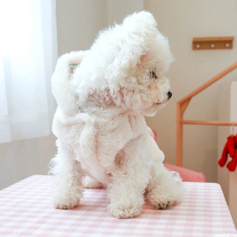 1PC Pet Clothes Winter Thick White Fragmented Rabbit Cotton Clothes Suitable for Small and Medium sized Dogs