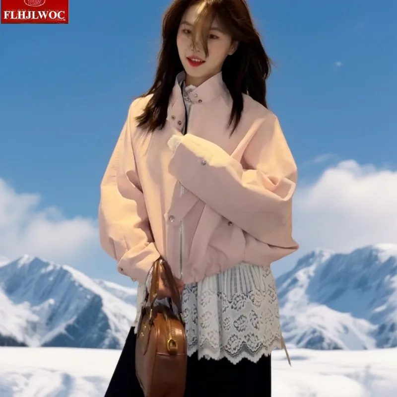 

Новогоднее розовое пальто, верхняя одежда, милые милые женские наряды для девочек FLHJLWOC, осенне-зимнее повседневное однотонное пальто в консервативном стиле, короткие куртки