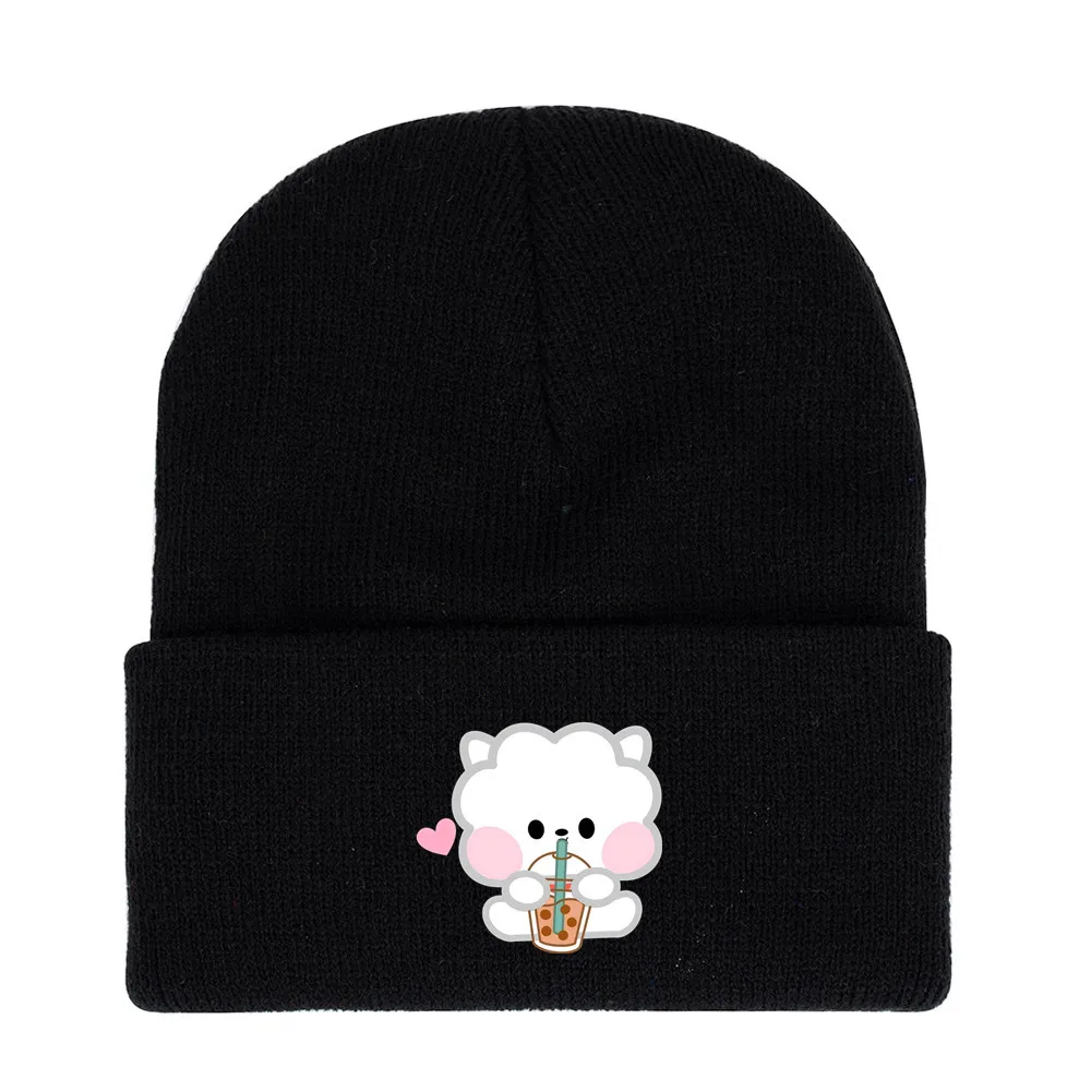 BT21 Milk Tea Series Knitted Hat Fashion Candy Color Beanie Knit Hat Winter Outdoor Riding Warm Cartoon Cotton Hats Gifts