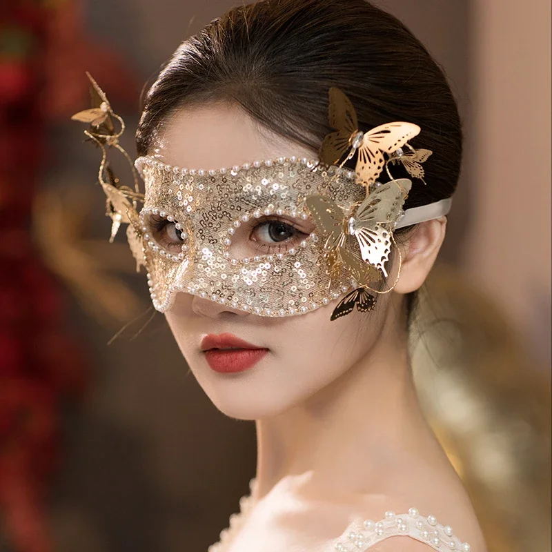 Butterfly sequined mask half face female show costume mask adult sexy eye mask masquerade party props
