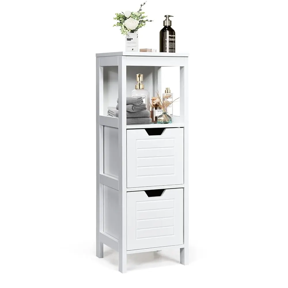 

Bathroom Storage Cabinet, Freestanding Wooden Side Storage Cabinet With 2 Adjustable Drawers, Space-Saving Floor Cabinet For