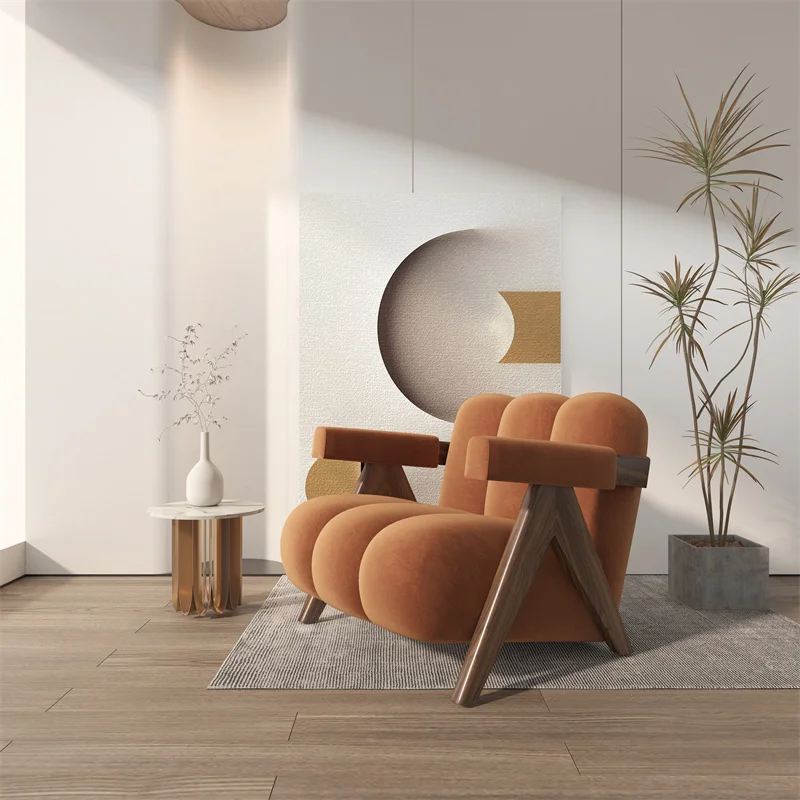 Nordic Wood Living Room Chairs Modern Living Room Sofas Home Balcony Single Leisure Back Armchair Fabric Sofa Chair Furniture