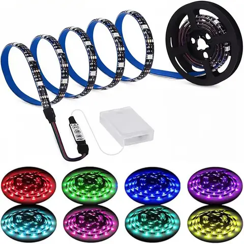2M(6.56ft) Battery Powered RGB LED Strip with 3 Button Controllers,Waterproof,Suitable for Bedroom,Computer,Camping Decoration