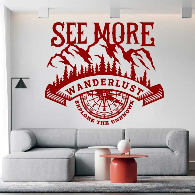 Compass Vinyl Wall Stickers Forest Mountains Exploration Adventure Kids Boys Room Classroom Office Art Deco Stickers Mural Gifts