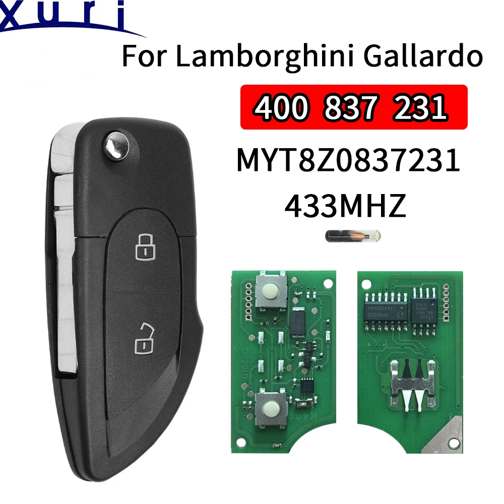 

for Lamborghini Gallardo Flip Remote Key 2 Buttons 315/433MHz 400 837 231 FCC ID: MYT8Z0837231 ID48 Chip Vehicle Keys