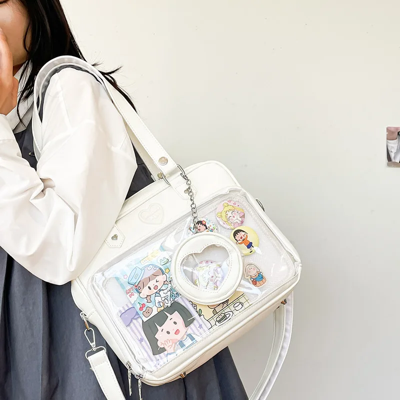 JK Ita Uniform Tasche für Mädchen Harajuku Klar Schule Taschen Hohe Qualität Pin Abzeichen Display Schulter Tasche Damen Klare Fenster totes