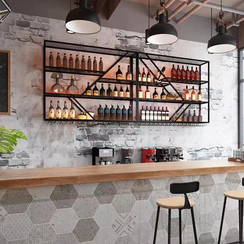 

Wall Mounted Liquor Wine Cabinets Kitchen Salon Storage Drink Hanging Wine Rack Buffet Metal Modern Stockage Vin Home Furniture