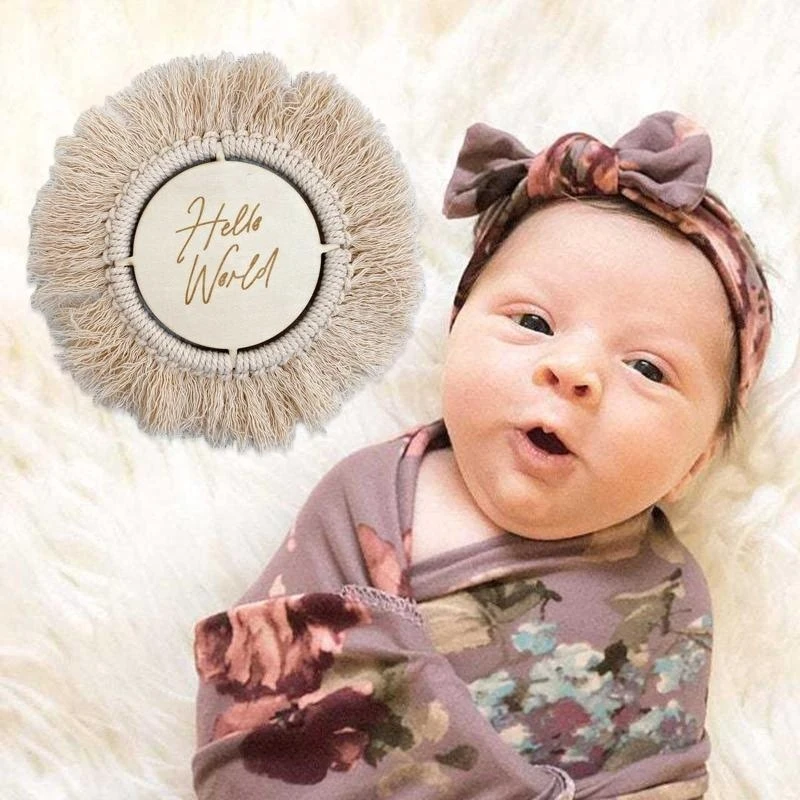 

J15U круглая веха детская деревянная открытка-прорезыватель для новорожденных, ежемесячная запись на день рождения, открытки на