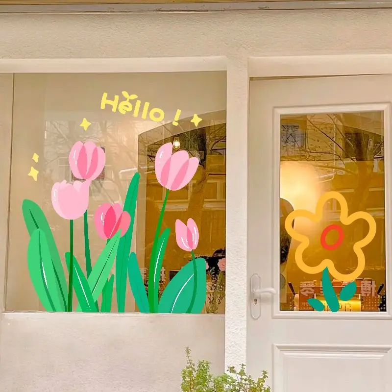 

Korean Style Sticker Anti-collision Design Cartoon Small Flower Electrostatic Sticker Shop Clothing Coffee Glass Window Films