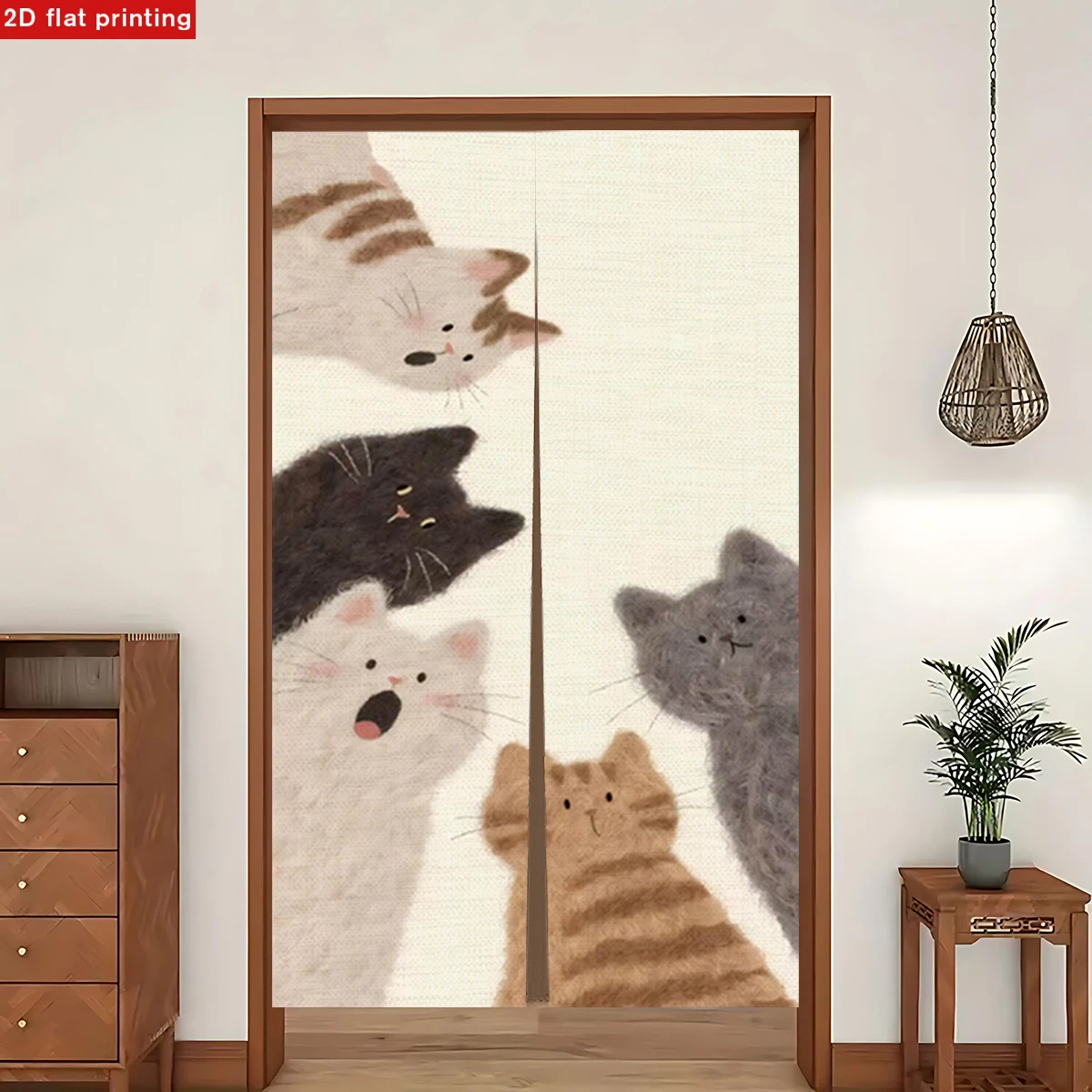 VIKAMA Peeking Cat Japanese Noren Curtain Cute Kitten Half Door Kitchen Bedroom Entryway Cat Lover Decor