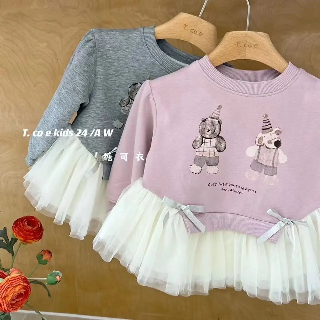 

Осенние толстовки с капюшоном для маленьких девочек, сетчатый кружевной топ с бантом и длинными рукавами, детская одежда с героями мультфильмов, толстовка, пуловер для малышей от 2 до 10 лет