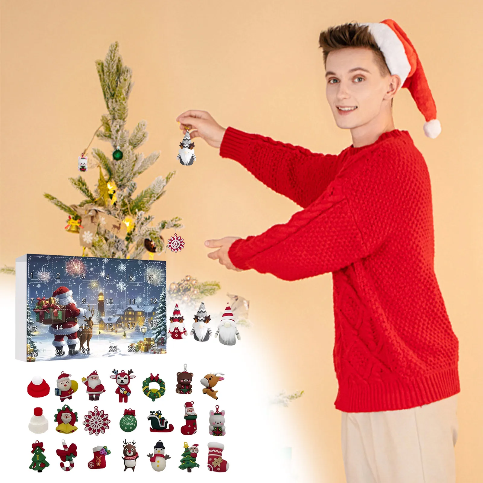 Kitchen Timer Cute Christmas Advent Calendar 2025 | 24 Surprise Ornaments With Santa Reindeer Snowman & Holiday One Hour Timer