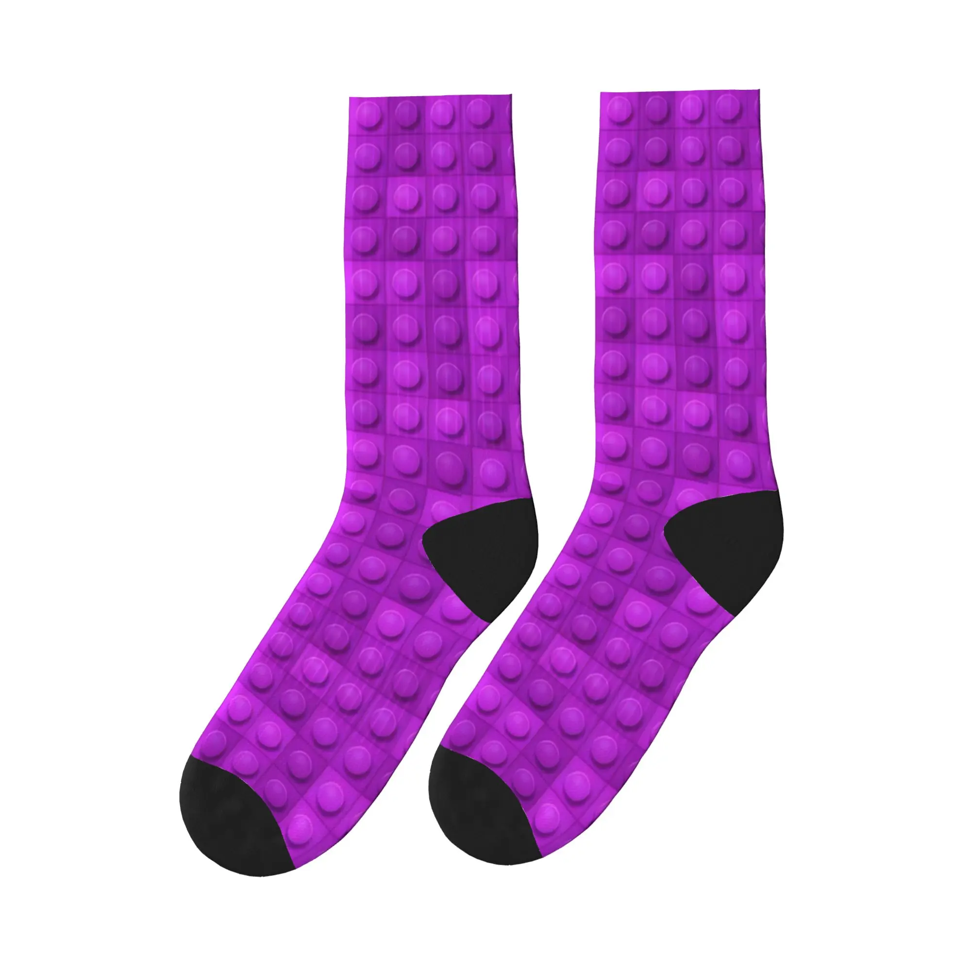Solid Dark Purple Building Blocks Socks  Novelty Stockings Autumn Non Slip Couple Socks Medium Soft Printed Running Socks