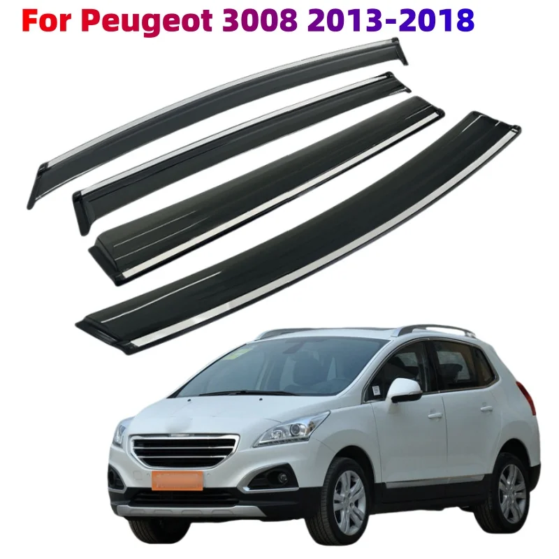 For Peugeot 3008 2013-2018 Cars Accessories Window Visors Rain Sun Guard Vent Wind Deflector Weathershield Slim Moulding Trim