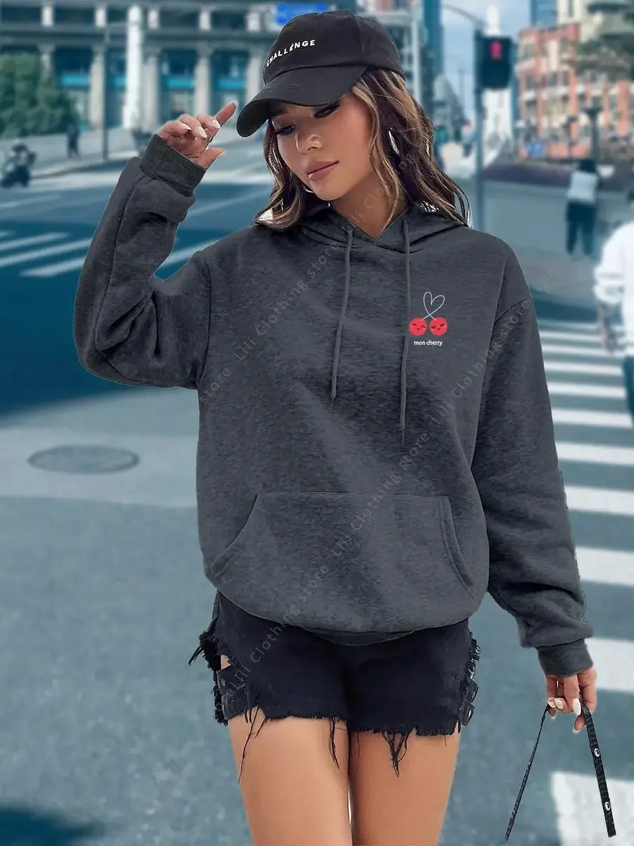 Hoodie Women Clothing S-3XL Fleece Lined hoody Pullover Spring Autumn Top Y2K Streetwear Aesthetic Trend Sport Hooded Sweatshirt