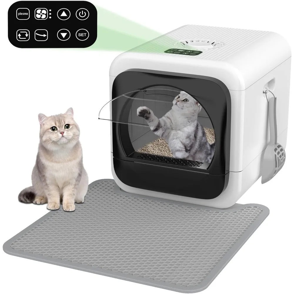 Smart Cat Litter Box with Lid, XL Litter Box with Display and Infrared Sensor, with Mat, Shovel, Litter Boxes for Multiple Cats