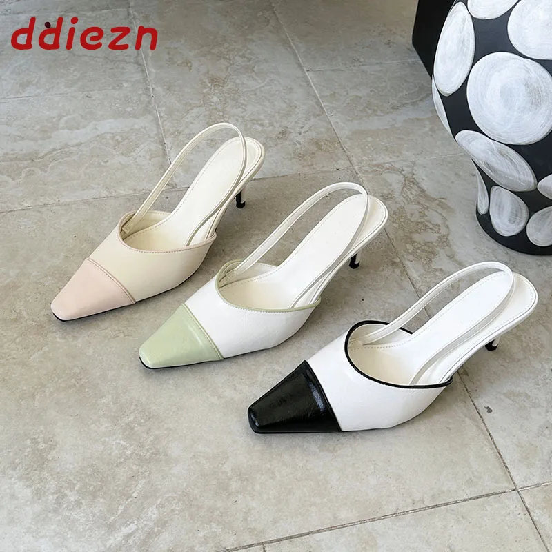 

Fashion Mixed Colors Ladies Thin Heels Sandals Pumps Slides Comfort Female Pointed Toe Elegant Women Heeled Sandals Shoes