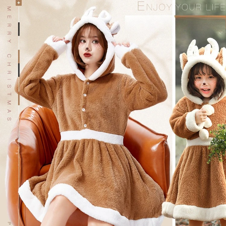 

Khaki Cute Reindeer Animal Dress Costume - Style Cosplay Homewear Loose Pajamas