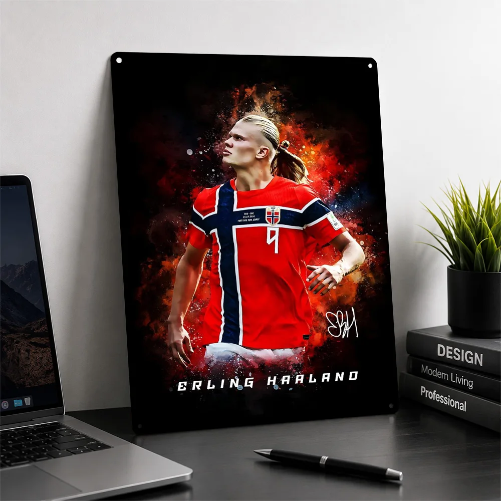 Erling Haaland Norway Soccer Personalized 3D Textured Metal Poster Wall Art Tinplate Sign for Decor Living Room Funny Signs Home