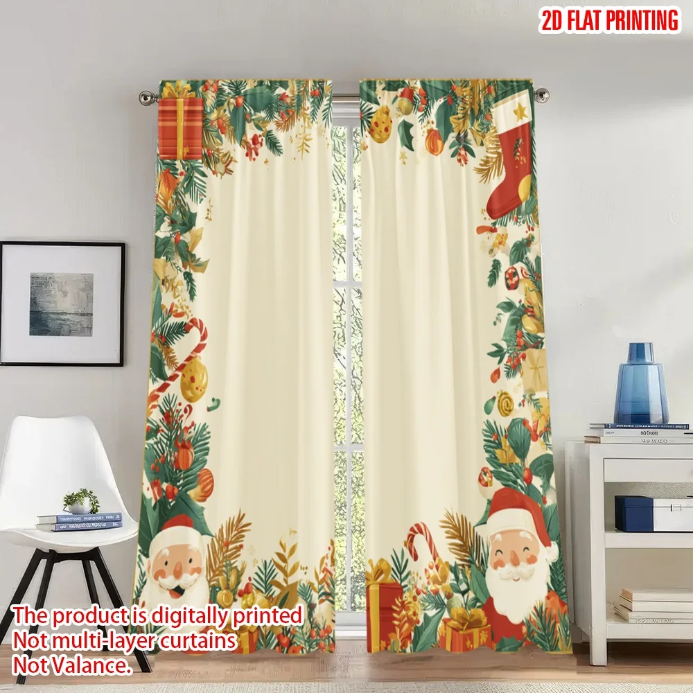 

2pcs 2D flat printing Christmas Classic Hot Curtains Christmas Santa Claus Gifts Digital Printed Polyester Drapes Holiday