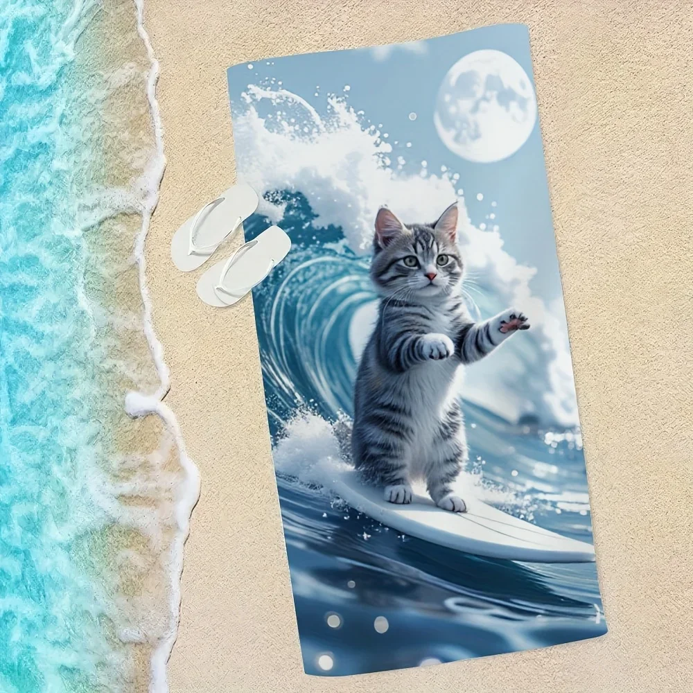 1PC The Surfing Kitten Quick-Dry Microfiber Towel Ultra-Fine Highly Absorbent Compact for Beach Swimming Bathroom Suitable for A