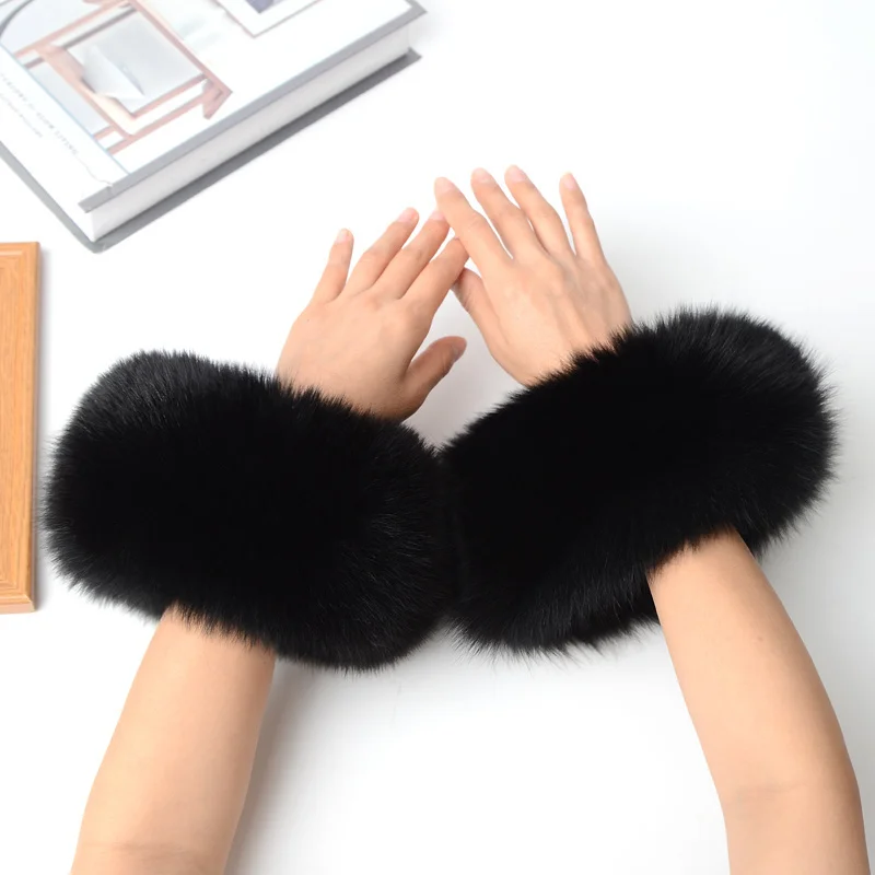 Mulheres Real Fox Fur Punhos de Pulso, Manga do Braço, Pulseira Senhora mais quente, Luva Pulseira, Punho Quente Peludo