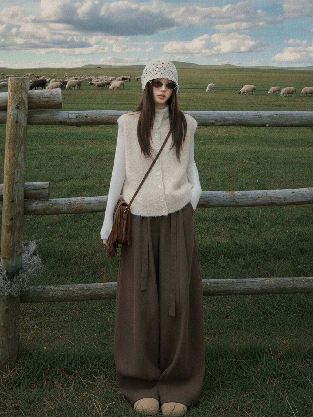 Japanese Style Lazy Knitted Sweater Vest Women's Autumn Winter Single Button Turn-down Collar Circle Yarn Open Cardigan Layer...