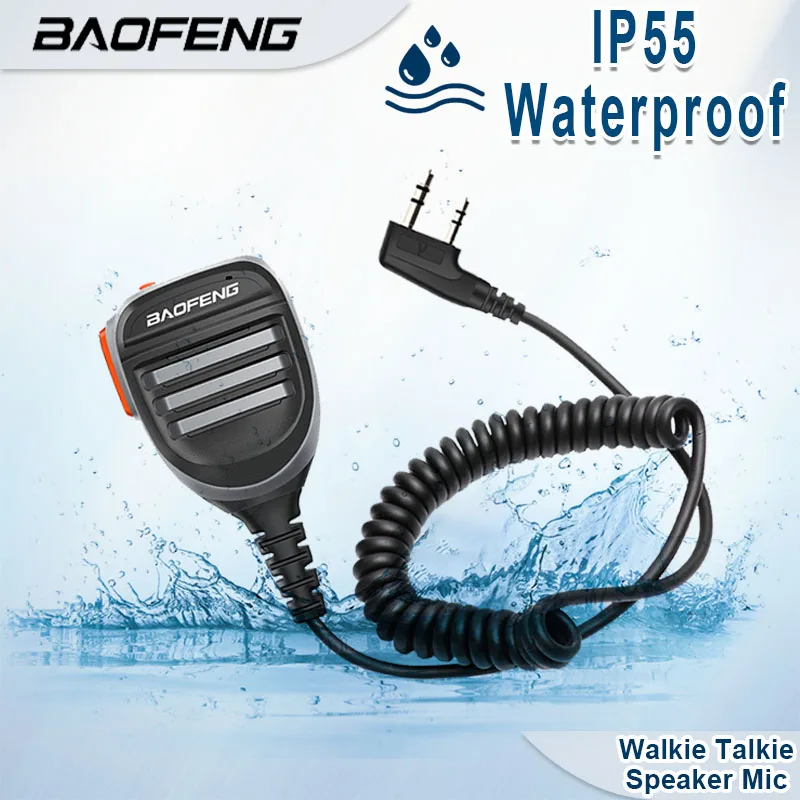 Baofeng 듀얼 PTT 방수 워키토키 스피커 라디오 마이크, Keenwood 2 핀 타입 휴대용 마이크, UV-82 UV16 888S UV-9R