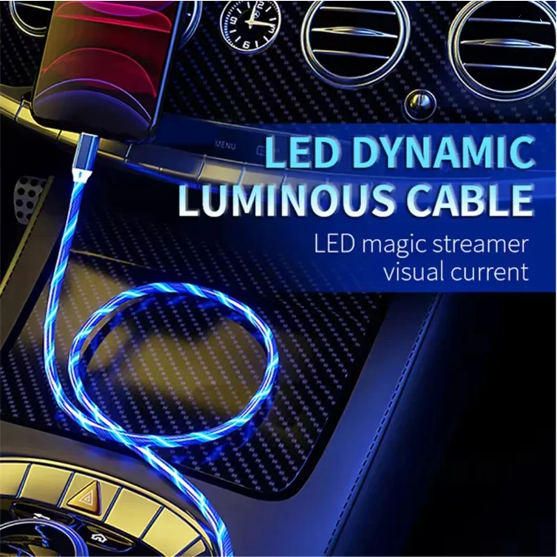 Flow Luminous LED Charging Cable Fast Charging USB A to Type C For iPhone 16 15 USB Wire LED Cable Glowing Cable For iPad 10