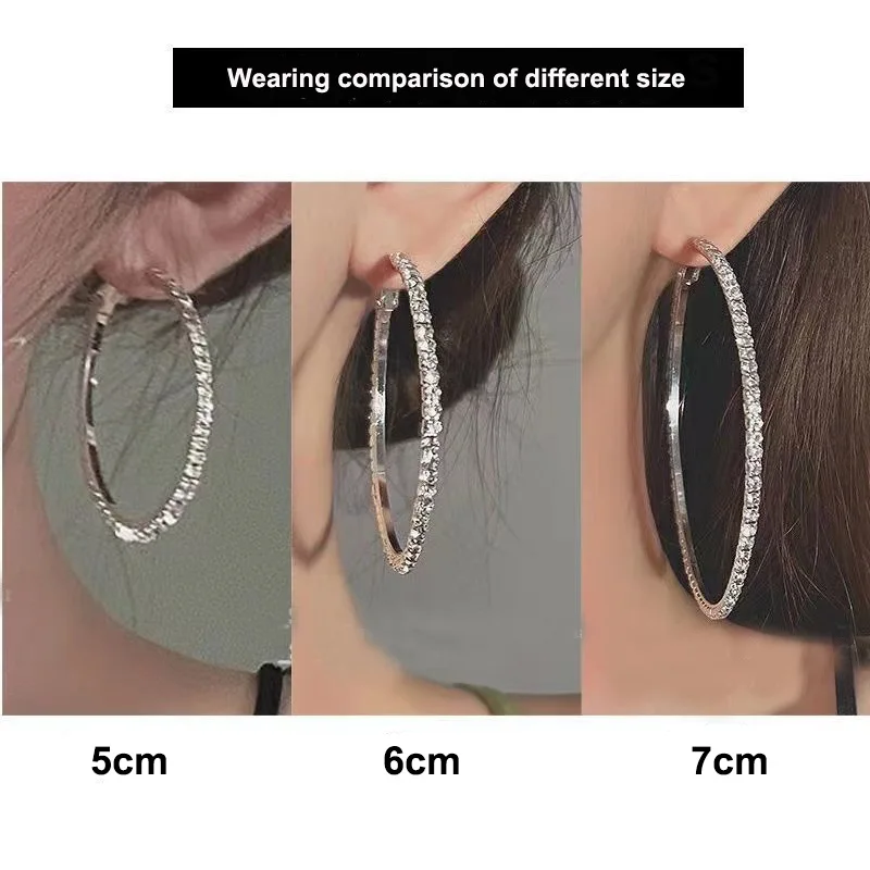 BLIJERY Trend Women Bling Rhinestones Circle Earrings Silver Color Crystal Big Hoop Earrings Female Wedding Prom Jewelry Brincos