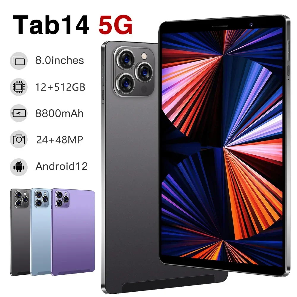 Hot Sales Laptop Gobal Version New Tab14 Tablet Pc 8 Inch Android 12 Bluetooth 12GB 512GB Deca Core GPS WPS 5G/4G WIFI IPad Air