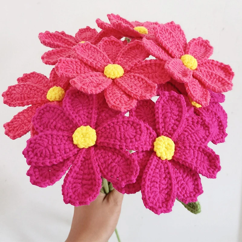 Handmade Knitting Flowers Multicolor Galsang Flower For Home Decor Cotton Yarn Crochet Flowers Wedding Decoration