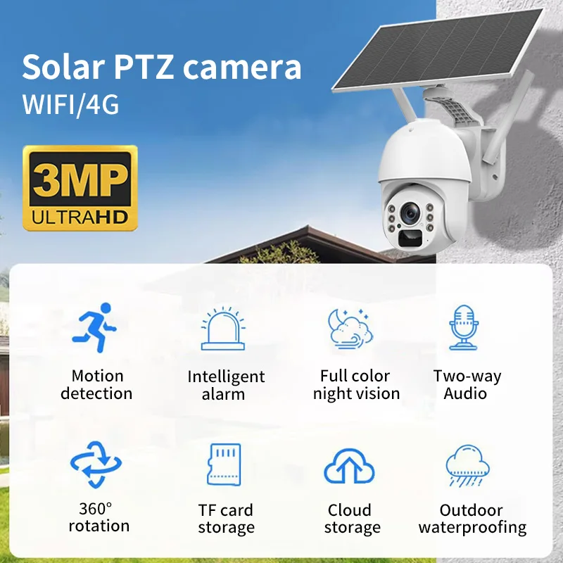 Hot V3 3MP Metal Waterproof Outdoor Full Color Night Vision Solar Price 4k Ptz Camera for Teaching