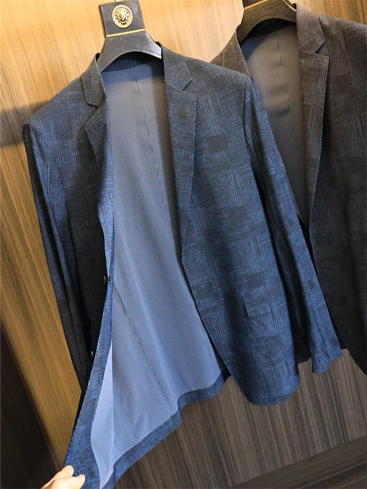 

Прохладный шелковый повседневный мужской костюм, летний однобортный костюм Stand Fit Busin Gentleman Faion Urban Sle Long Sve на двух пуговицах