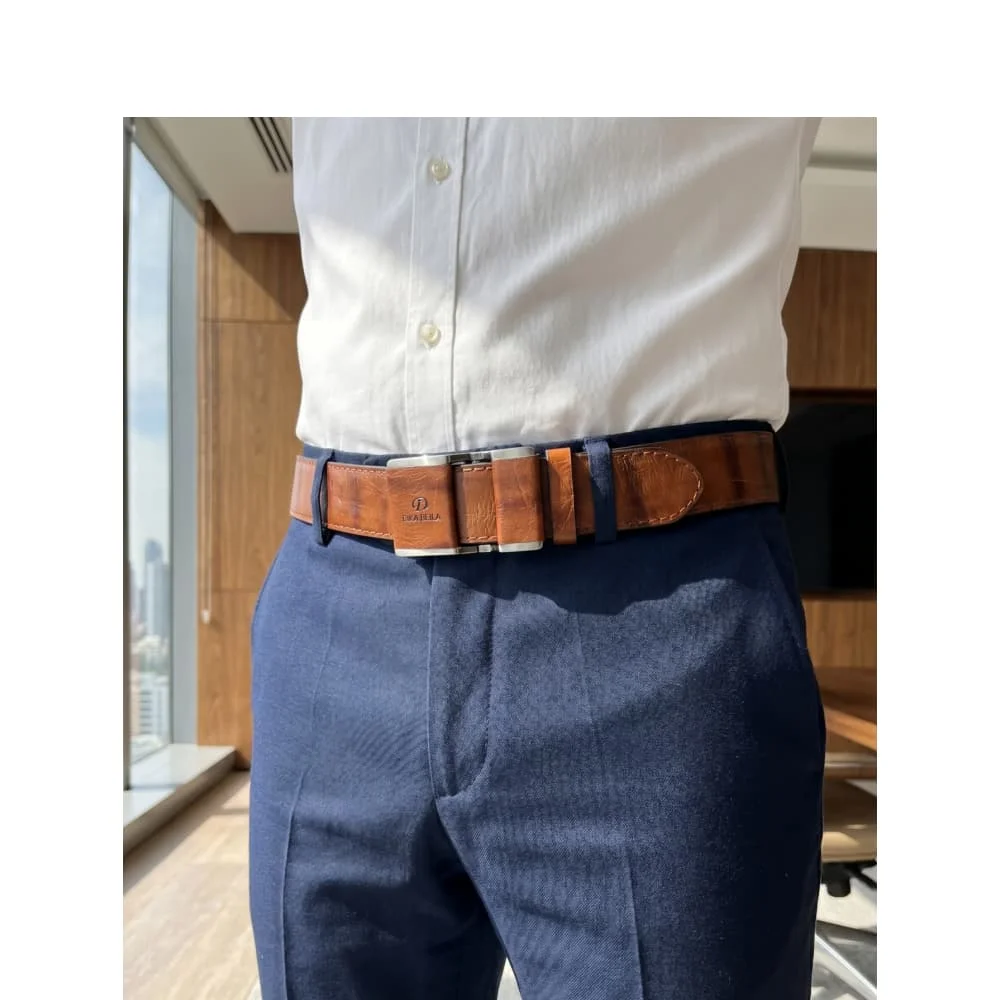 Men's Business Belt Smooth Buckle Leisure Belt For Jeans Suit Pants
