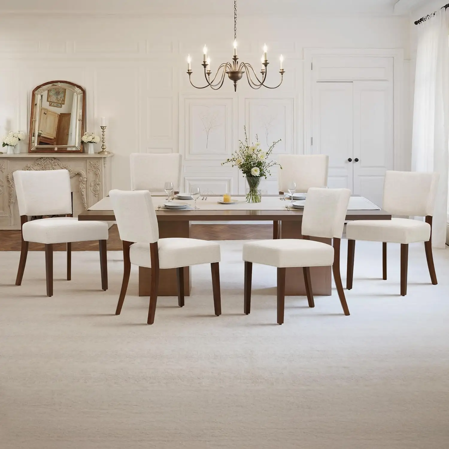 

Upholstered Dining Chairs Set Of 6 - Modern Farmhouse Kitchen Chairs, Mid-Back Dining Room Chairs With Wooden, Customized