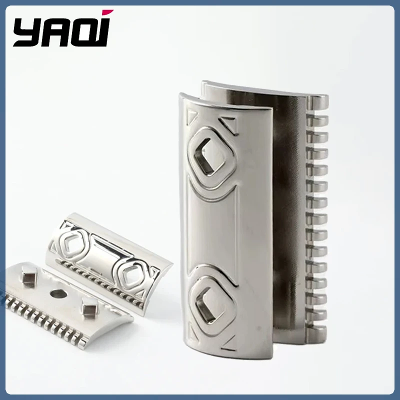Yaqi-Cabeza de afeitar de seguridad pulida con arlín de acero inoxidable 316 para hombre, con espacio de hoja de 0,90mm para limpiar la barba, portátil