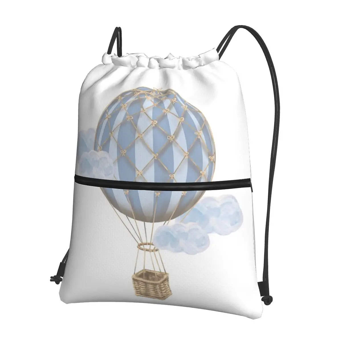 Blue Vintage Hot Air Balloon Backpacks Casual Drawstring Bags Shoes Bag Book Bags for Man Woman Students