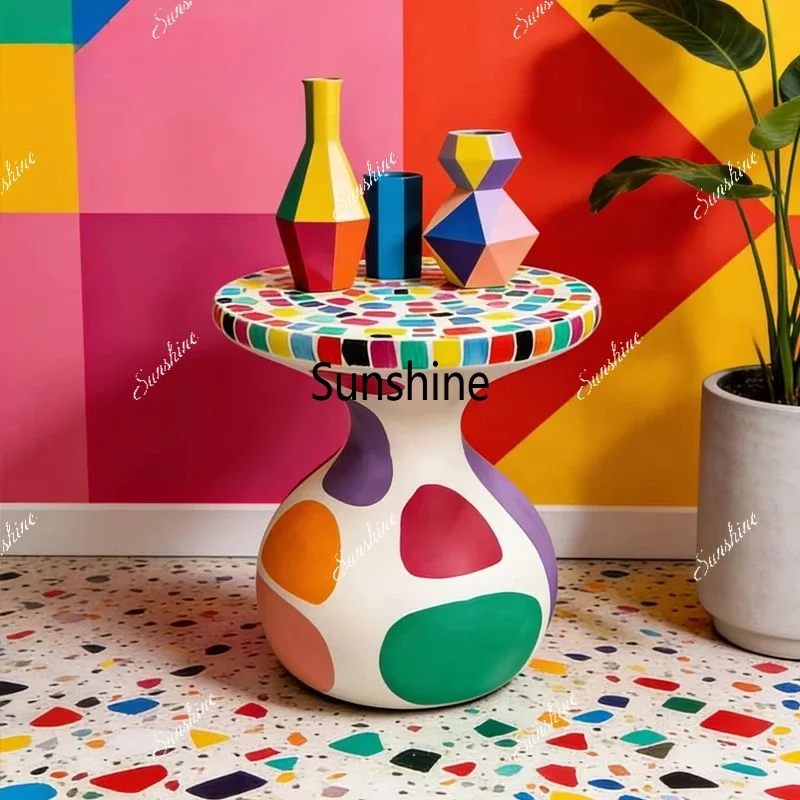 

Fun color matching corner table living room sofa small coffee table