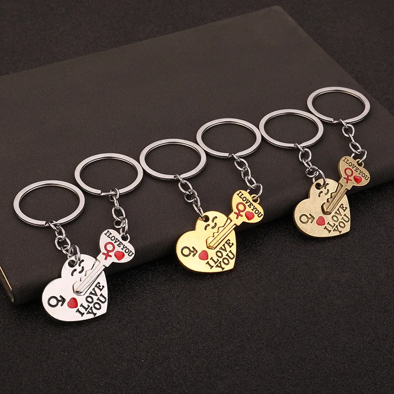 New Alloy Sweet Peach Heart Love Keychain Couple Keyring for Man Women Bag Pendant Car Key Ring Accessories Lovers Gift