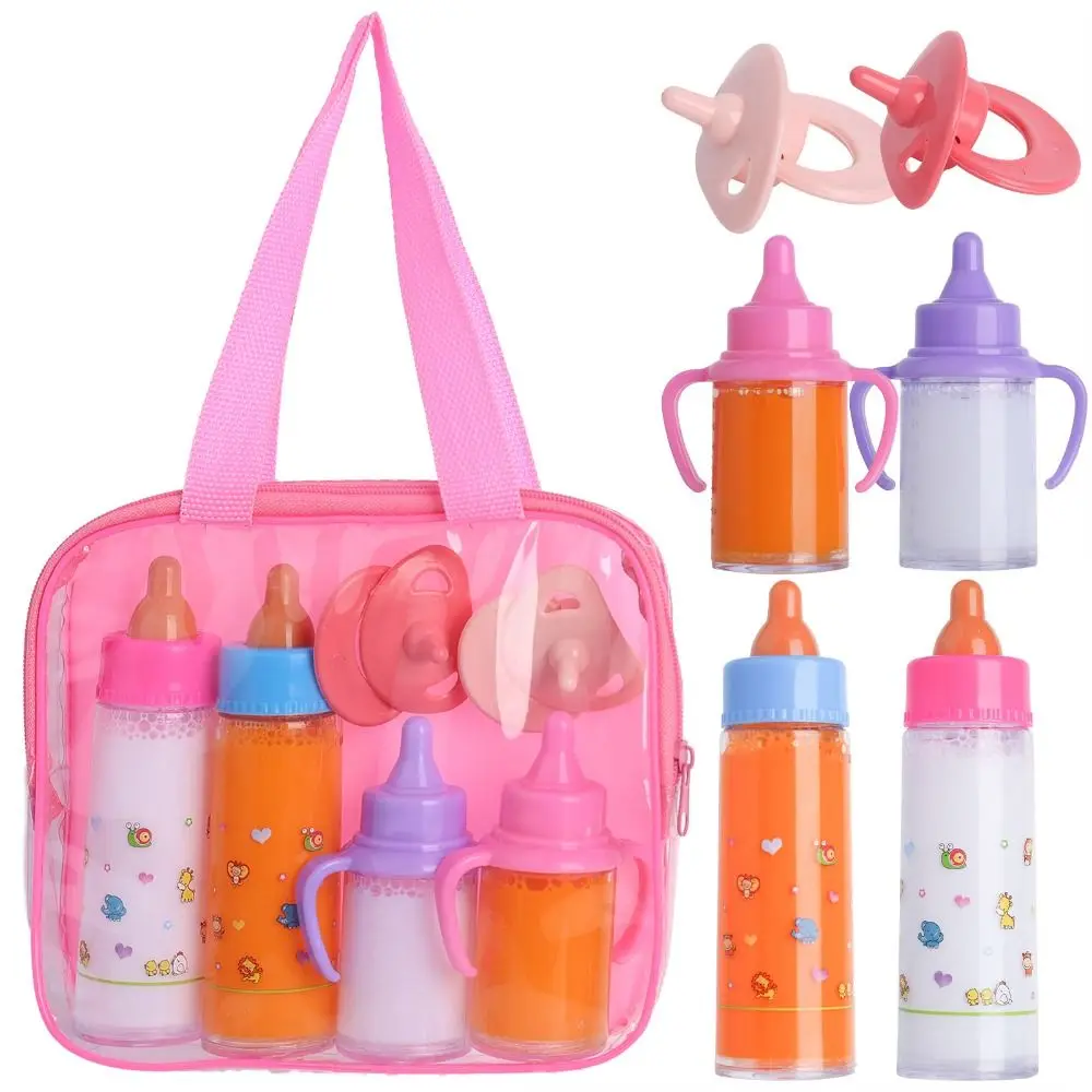 

Milk & Juice Bottles Doll Feeding Set With Storage Bag Pretend Toy Baby Bottle Pacifier Toy Plastic Play House