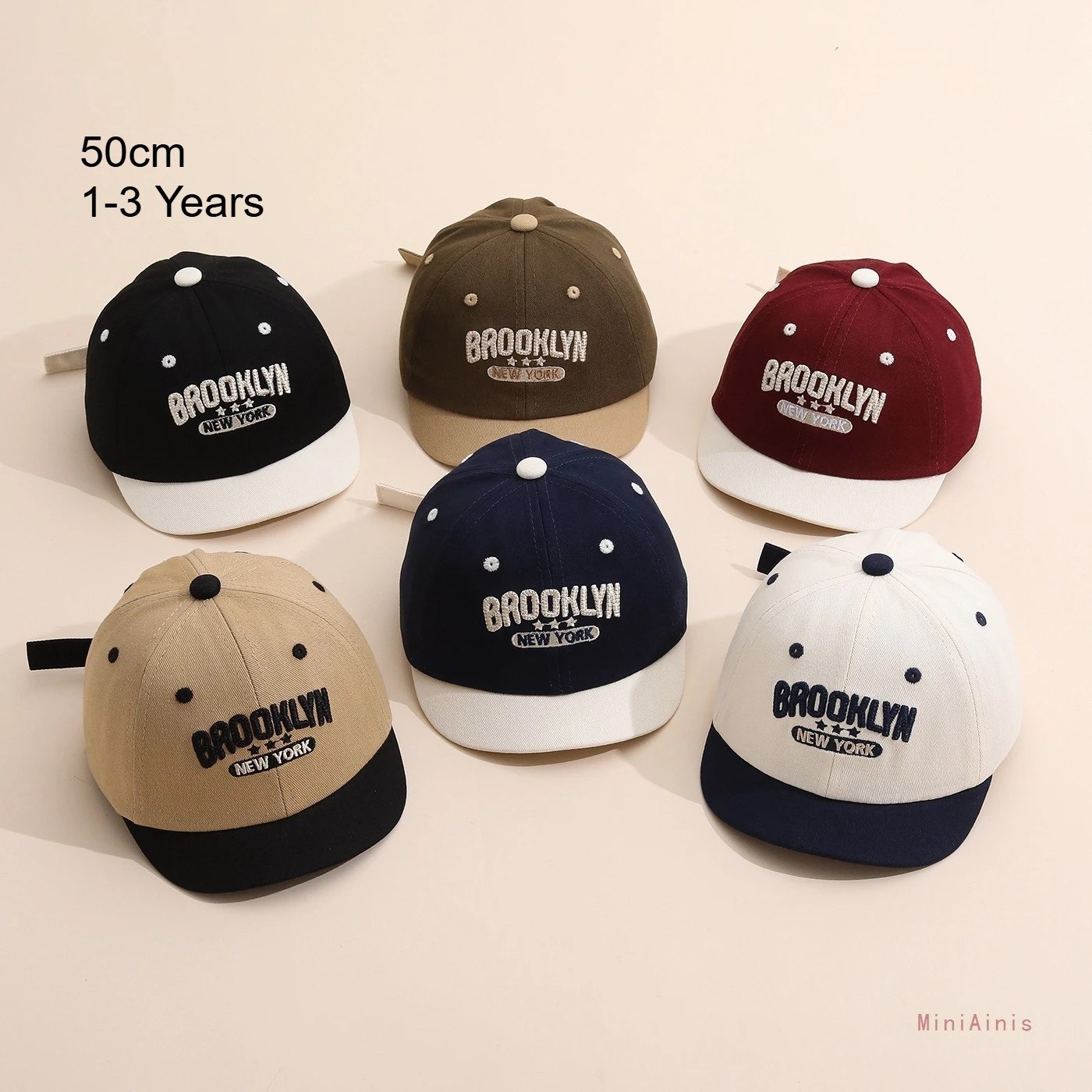 

Летняя бейсбольная кепка MiniAinis для маленьких девочек, 50 см, для детей 1-3 лет, новая модель, контрастная расцветка, с застежкой-клипсой, для малышей, для активного отдыха на улице