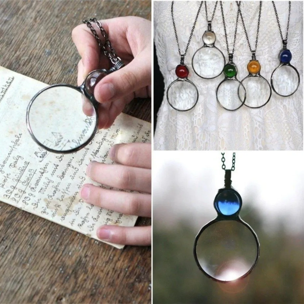 Metal Circular Magnifying Glass Pendant Fashion Portable Reader Reading Magnifying Glass Pendant Vintage BoHo Style