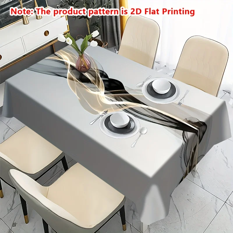 1pc Polyester Tablecloth Flat Printing Black Golden Floating Cloud Painting Sand Pattern Table Cover for Home Kitchen Decor
