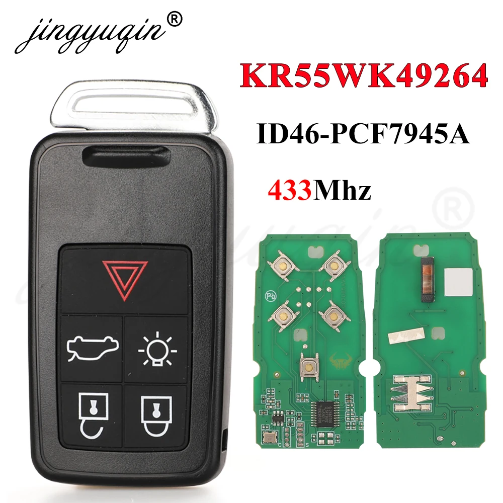 Jingyuqin 5 Button Remote Key Smart Car Key Fob 433Mhz ID46 Chip for Volvo XC60 S60 S60L V40 V60 S80 XC70 KR55WK49264